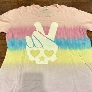 Lauren Moshi Pink and Blue Peace Sign Tee
